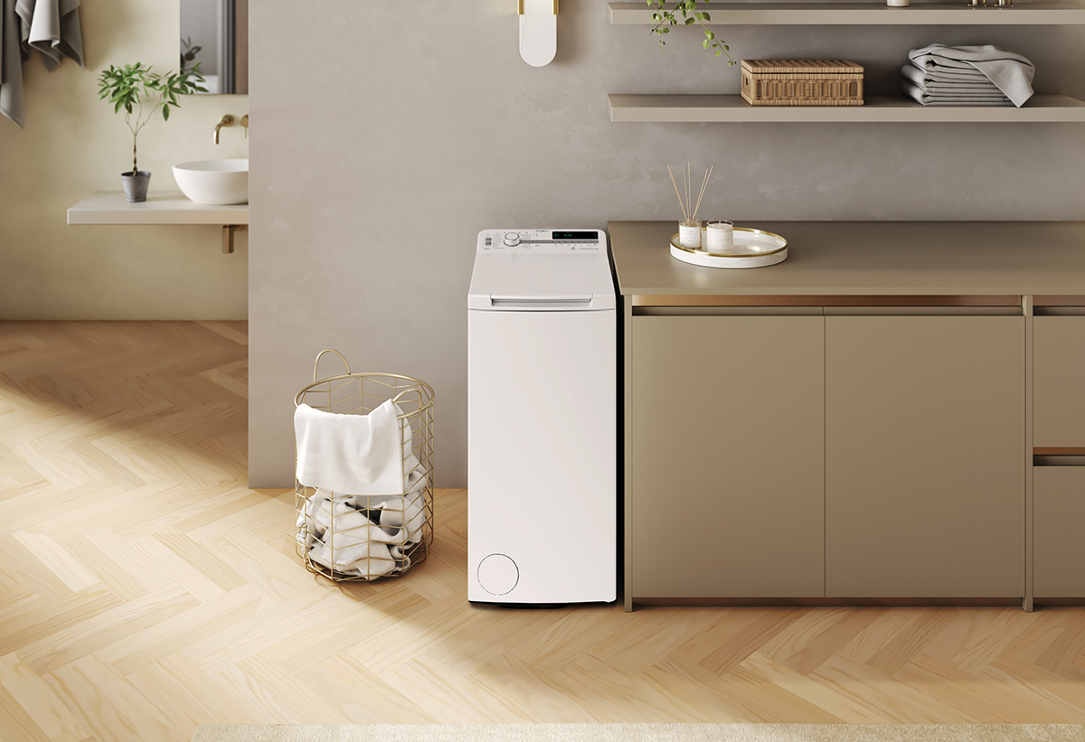 Απεικονίζεται το πλυντήριο σε ένα μπάνιο.